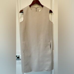 ‘S Max Mara Wool/Rabbit Midi Dress In Beige, Back Zip, Side Pockets, Size 4